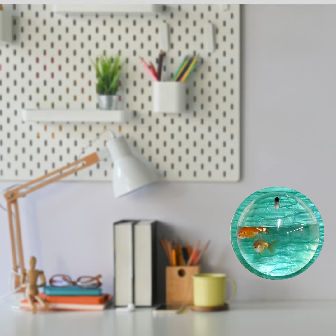 PetCrux Premium Acrylic Wall Mounted Aquarium Fish Bowl/Wall Planter for Home Decor (15 inches, Aqua Green)