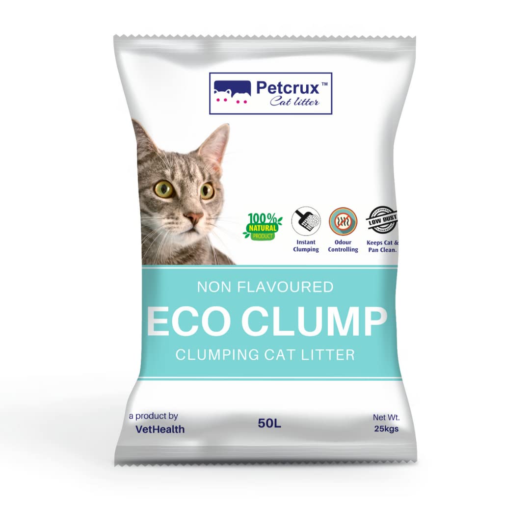 PetCrux Eco Clump Cat Litter 5Kg, 100% Natural Bentonite Odour Lock Unscented Clay, Dust Free, Single Pack