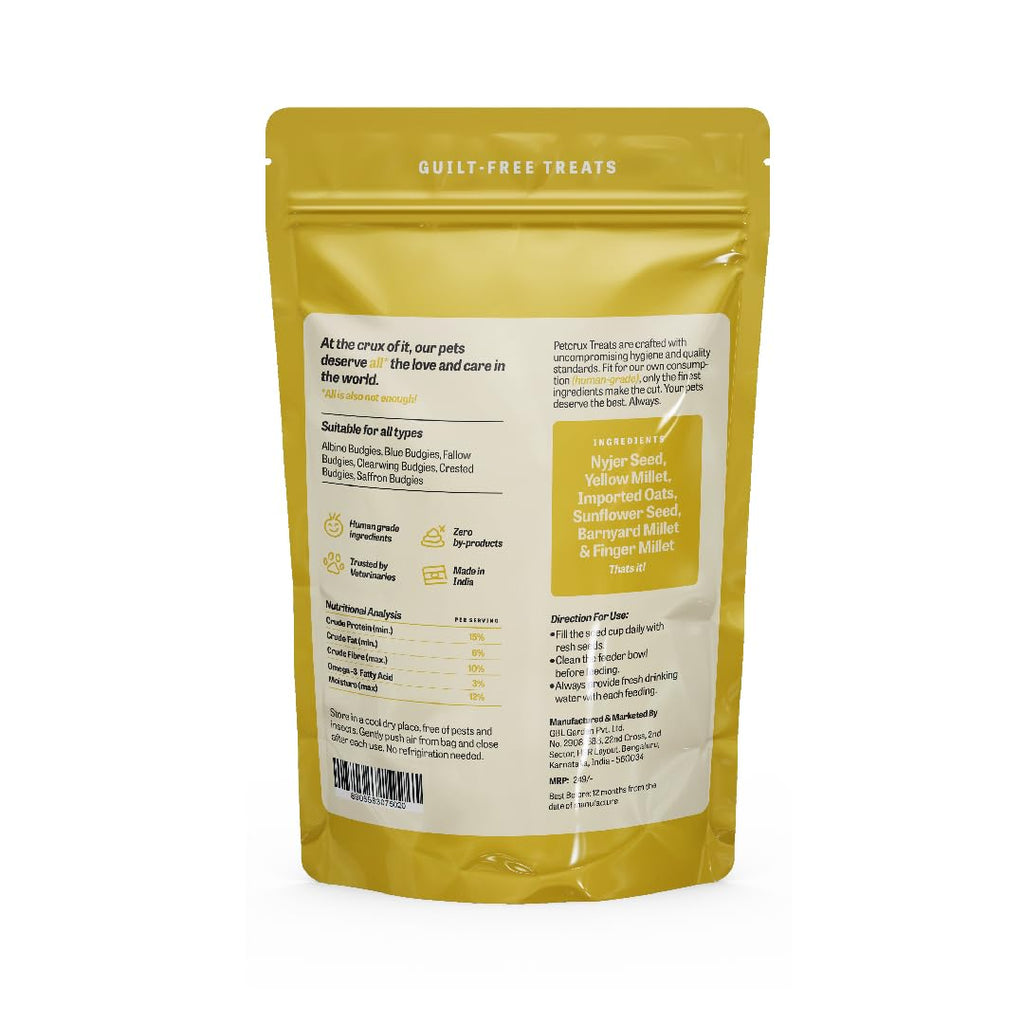Petcrux Bird Food – Blend of 6 Grains & Mixed Seeds – Clean, Additive-Free Bird Feed with Nyjer, Millet, Oats, Sunflower – 100% Natural & Healthy Mix for All Birds (1000 g)