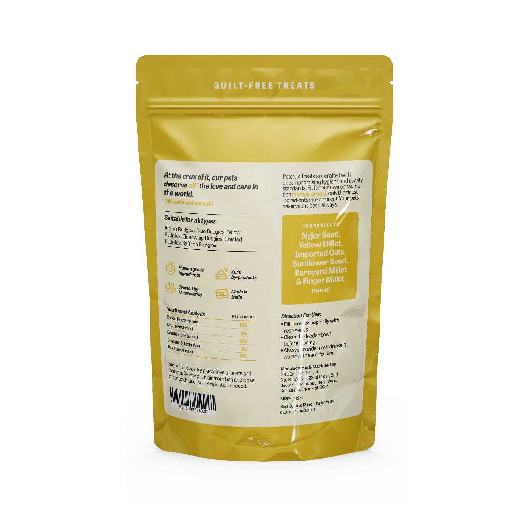 Petcrux Bird Food – Blend of 6 Grains & Mixed Seeds – Clean, Additive-Free Bird Feed with Nyjer, Millet, Oats, Sunflower – 100% Natural & Healthy Mix for All Birds (1000 g)