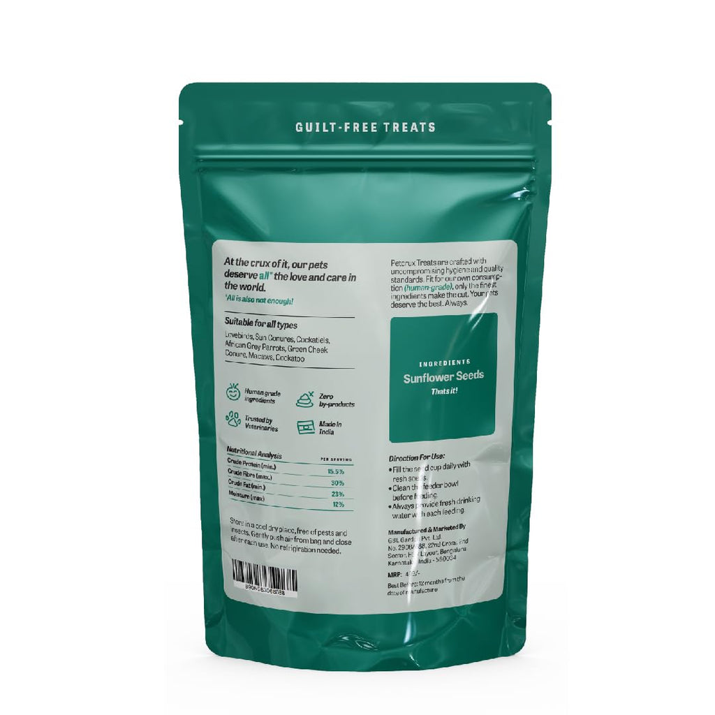Petcrux Premium Stripped Sunflower Seeds Bird Food for Lovebirds, Sun Conures, Cockatiels, African Grey Parrots, Green Cheek Conure, Macaws, Cockatoo (1 kg Economic Pack)