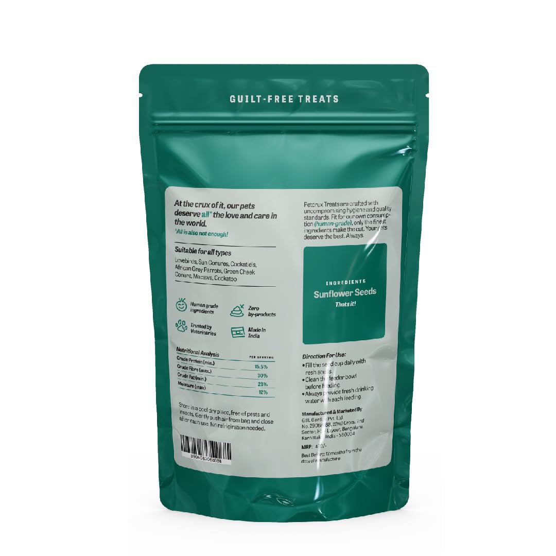 Petcrux Premium Stripped Sunflower Seeds Bird Food for Lovebirds, Sun Conures, Cockatiels, African Grey Parrots, Green Cheek Conure, Macaws, Cockatoo (1 kg Economic Pack)