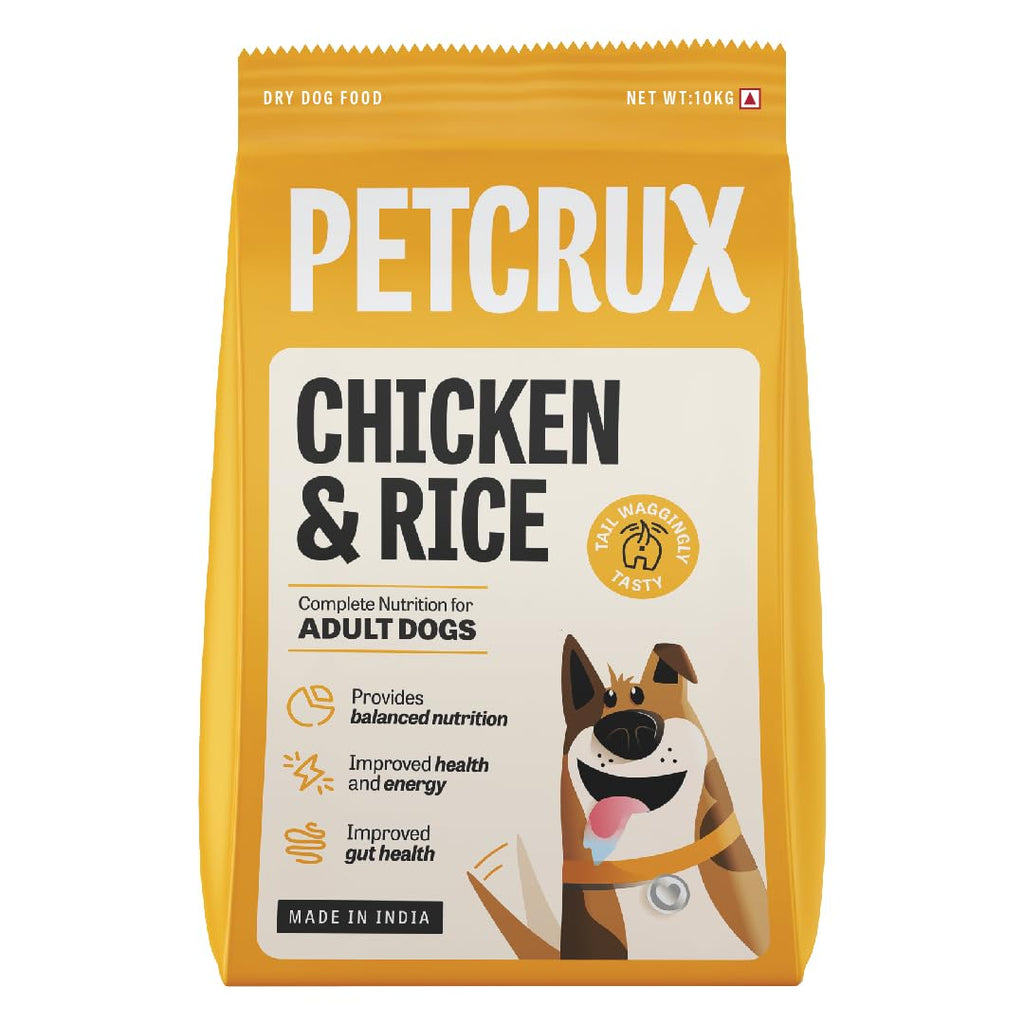 Petcrux Adult Dog Food Chicken & Rice, Complete Balanced Food for Adult Dogs, 10Kg
