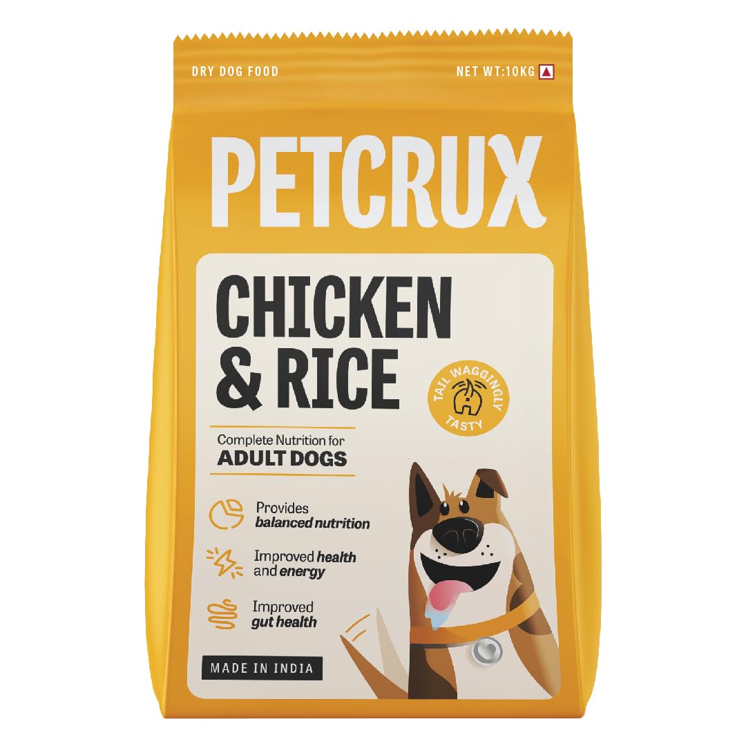 Petcrux Adult Dog Food Chicken & Rice, Complete Balanced Food for Adult Dogs, 10Kg