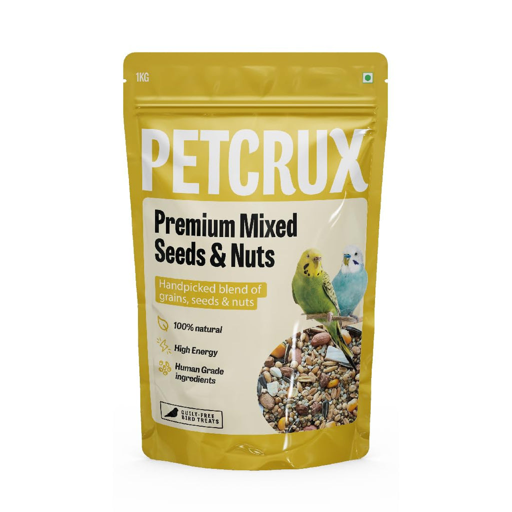 Petcrux Bird Food – Blend of 6 Grains & Mixed Seeds – Clean, Additive-Free Bird Feed with Nyjer, Millet, Oats, Sunflower – 100% Natural & Healthy Mix for All Birds (1000 g)