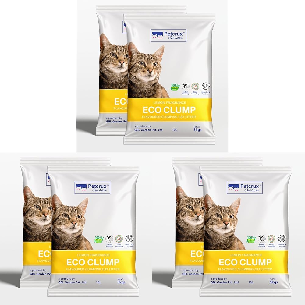 PetCrux Eco Clump Cat Litter 5kg, 2 Packs of 5kg, Lavender & Lemon Scented, 100% Natural Bentonite Clay, 99% Dust-Free, Low-Tracking, Rapid Clumping & Odour Lock, for All Breeds