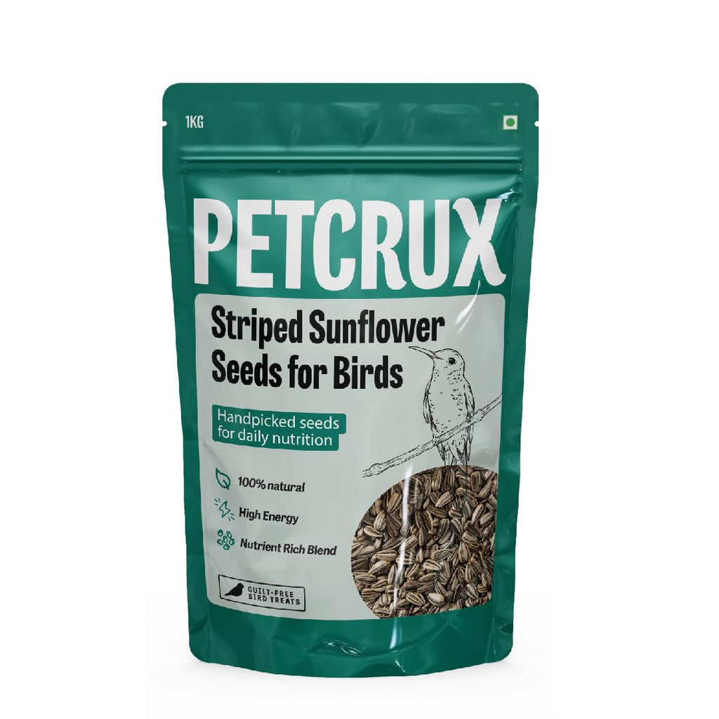 Petcrux Premium Stripped Sunflower Seeds Bird Food for Lovebirds, Sun Conures, Cockatiels, African Grey Parrots, Green Cheek Conure, Macaws, Cockatoo (1 kg Economic Pack)