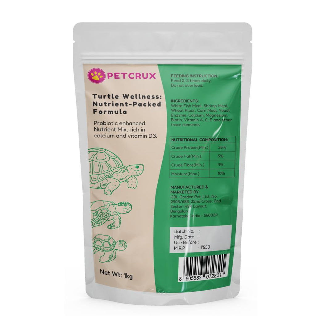Petcrux Premium Pellet Turtle Food for All Life Stages Contains Fish (1 Kg Refill Pouch)