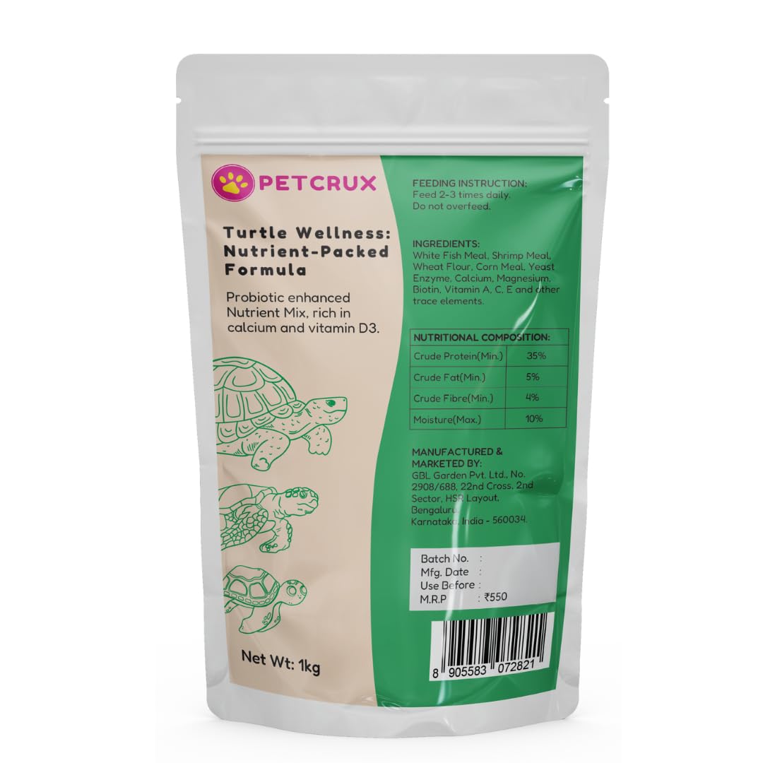 Petcrux Premium Pellet Turtle Food for All Life Stages Contains Fish (1 Kg Refill Pouch)