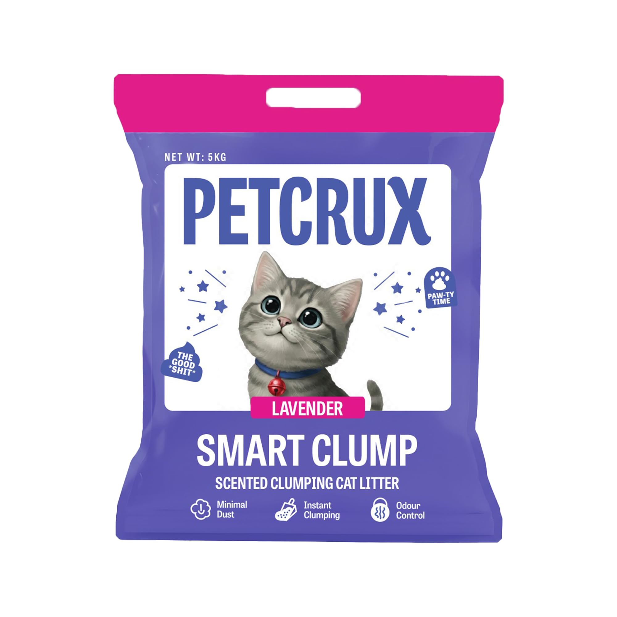 PetCrux Smart Clump Cat Litter 10kg, 2 Packs of 5kg, Lavender & Lemon Scented, 100% Natural Bentonite Clay, 99% Dust-Free, Rapid Clumping & Odour Lock, All Breeds