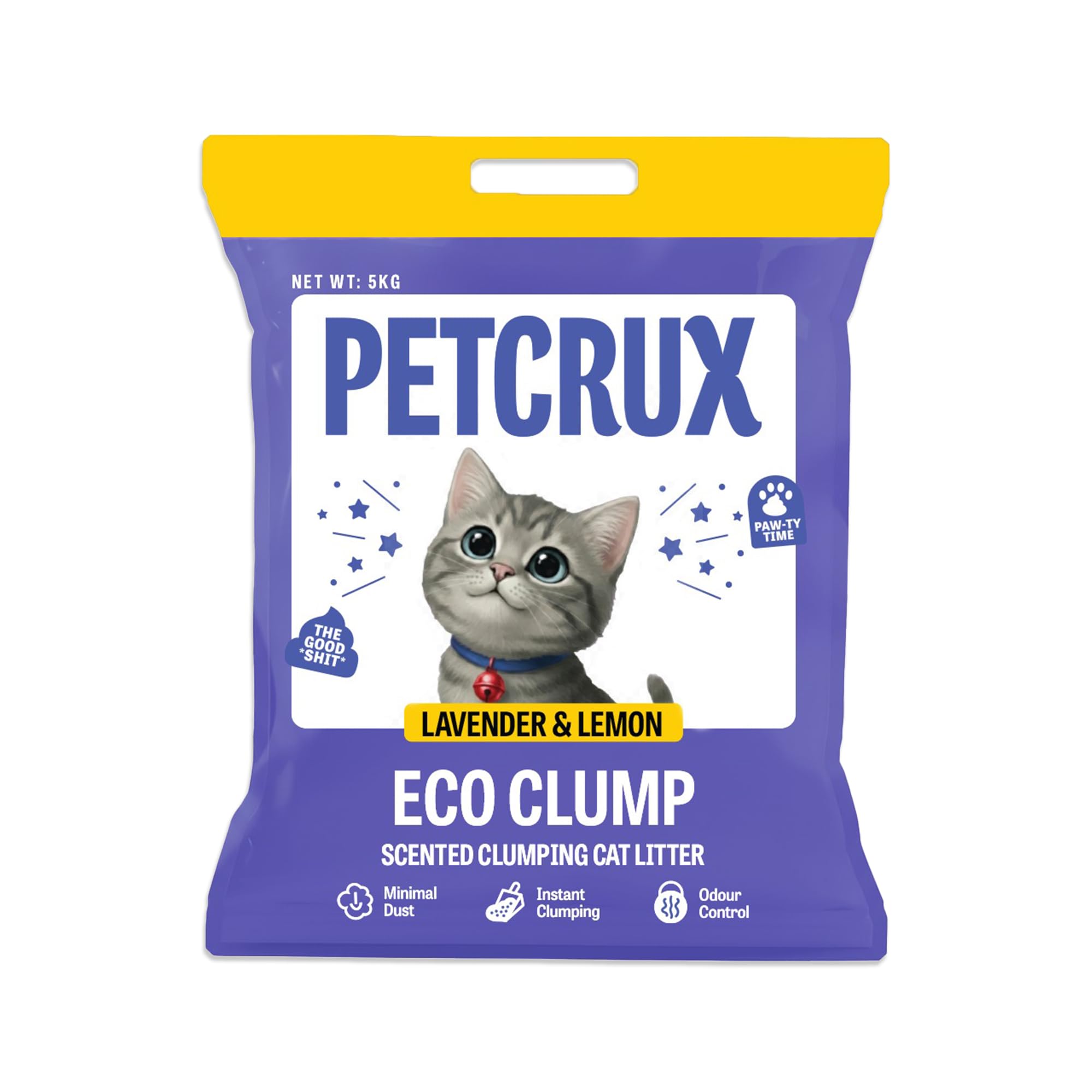 PetCrux Eco Clump Cat Litter 5kg, 2 Packs of 5kg, Lavender & Lemon Scented, 100% Natural Bentonite Clay, 99% Dust-Free, Low-Tracking, Rapid Clumping & Odour Lock, for All Breeds