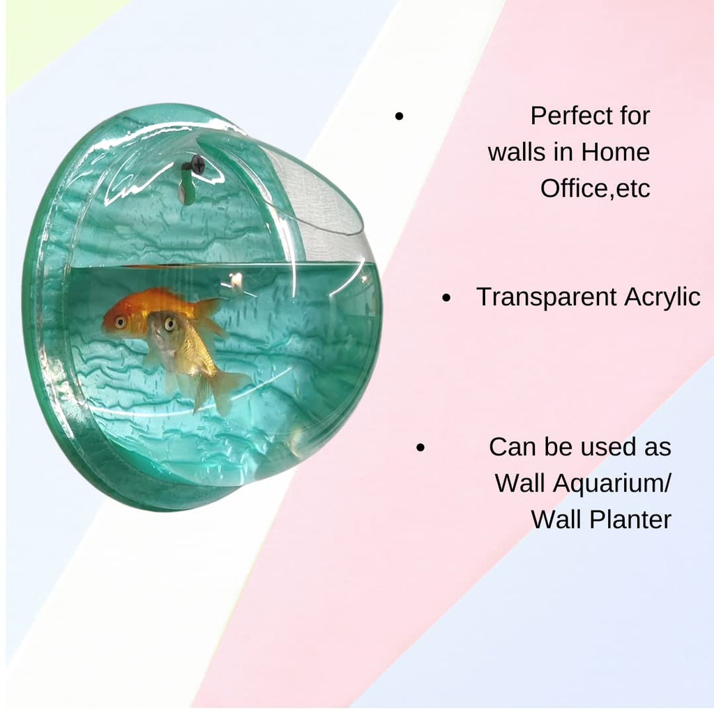 PetCrux Premium Acrylic Wall Mounted Aquarium Fish Bowl/Wall Planter for Home Decor (15 inches, Aqua Green)