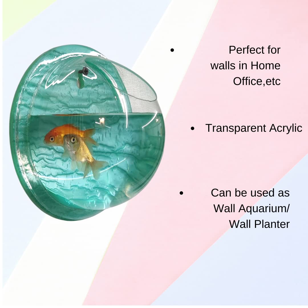 PetCrux Premium Acrylic Wall Mounted Aquarium Fish Bowl/Wall Planter for Home Decor (15 inches, Aqua Green)