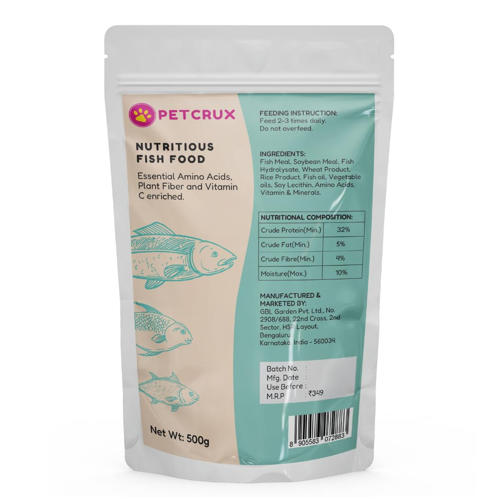 Petcrux Mini Pellet Fish Food for Complete Nutrition, 500g