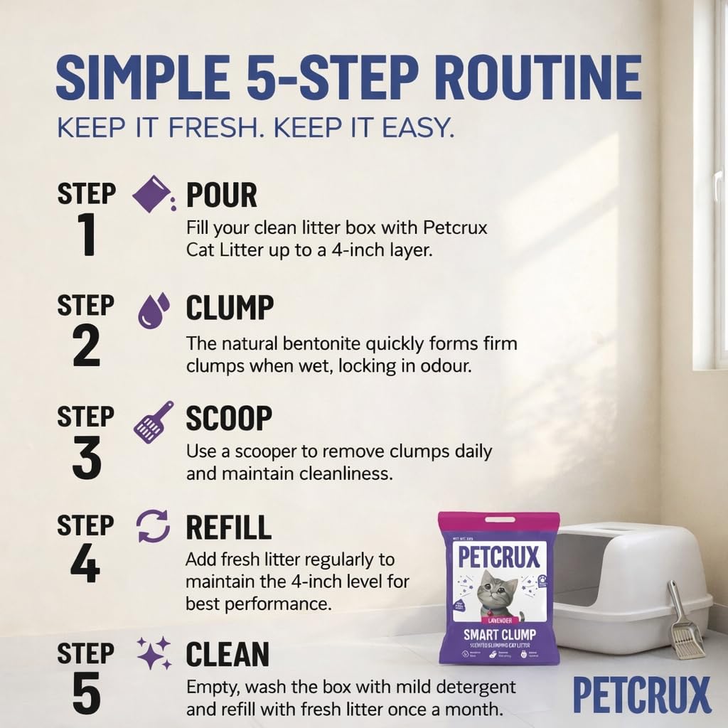 PetCrux Smart Clump Cat Litter 2Kg 100% Natural Bentonite Odour Lock Lavender and Lemon Scented Clay Dust Free Trial or Travel or Single Pack Premium Absorbent Eco-Friendly Sand for all Breeds of Cats