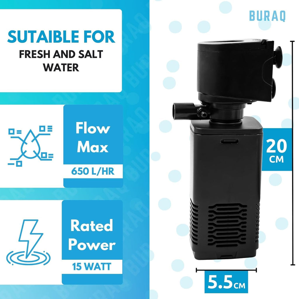 Petcrux Venus Aquarium Filter, 3 in 1 High Power 15 Watt Oxygen Filter for Fish Tank