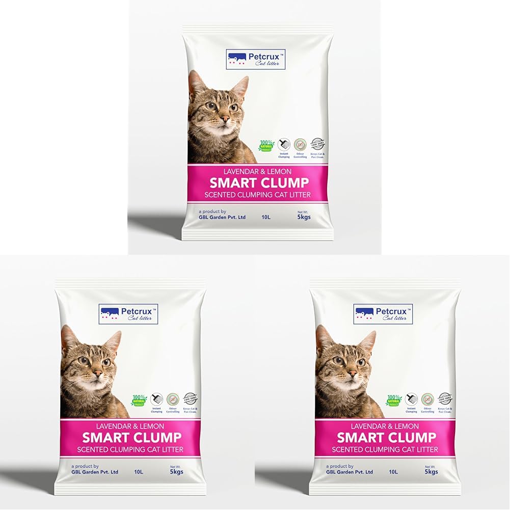 PetCrux Smart Clump Cat Litter 10kg, 2 Packs of 5kg, Lavender & Lemon Scented, 100% Natural Bentonite Clay, 99% Dust-Free, Rapid Clumping & Odour Lock, All Breeds