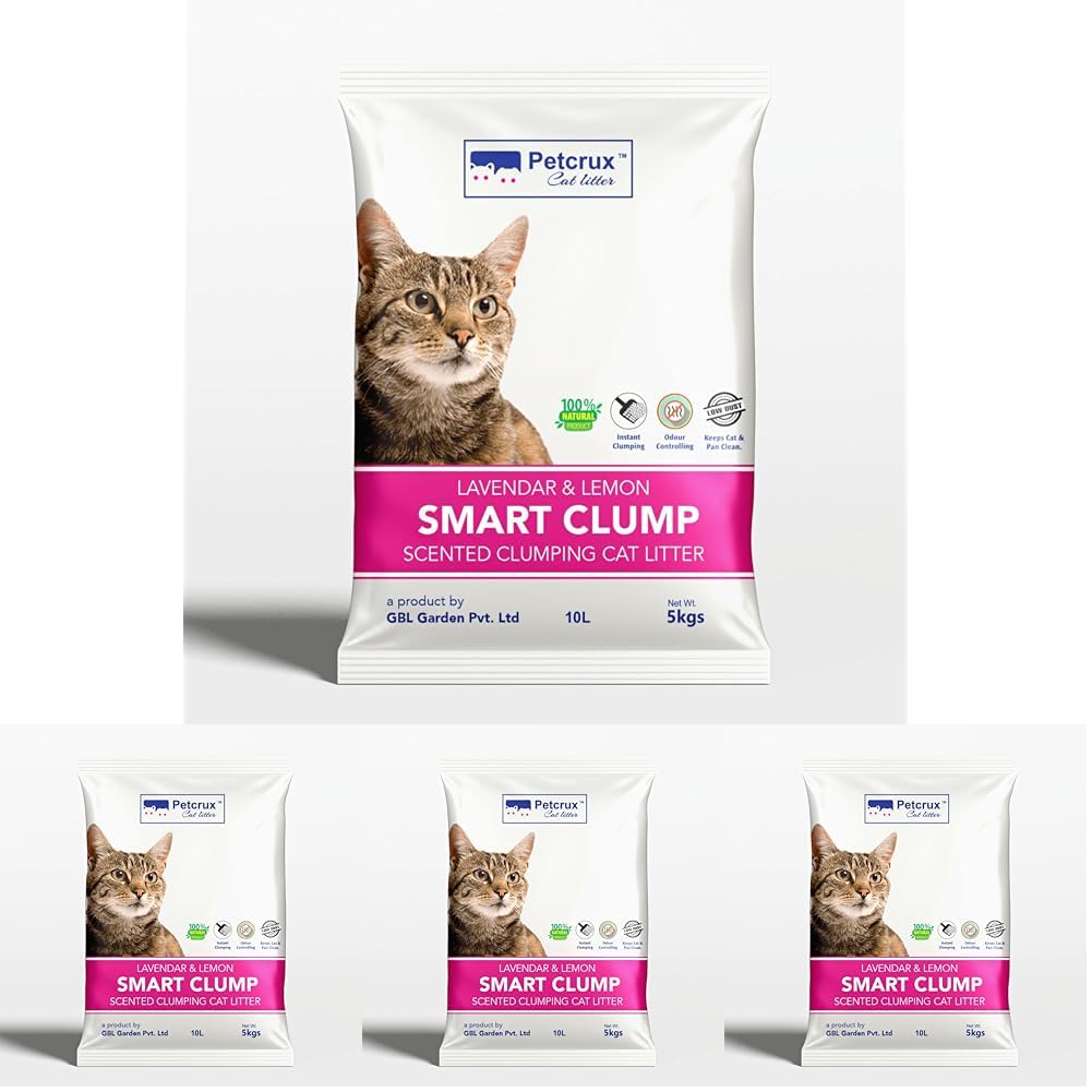 PetCrux Smart Clump Cat Litter 10kg, 2 Packs of 5kg, Lavender & Lemon Scented, 100% Natural Bentonite Clay, 99% Dust-Free, Rapid Clumping & Odour Lock, All Breeds