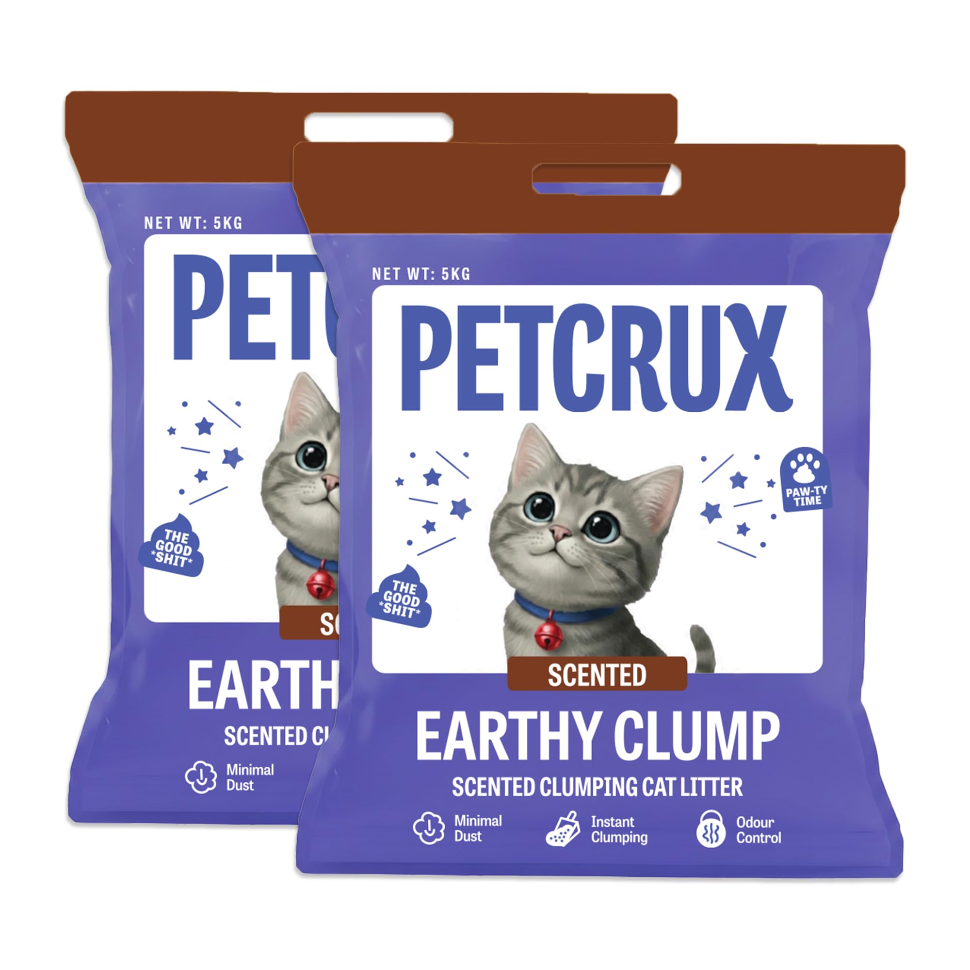 PetCrux Earthy Clump Cat Litter 20kg, 4 Packs of 5kg (Bulk Combo), Premium Natural Bentonite Clay, Lavender Scented, 99.9% Dust-Free, Super Clumping, for Multiple Cats