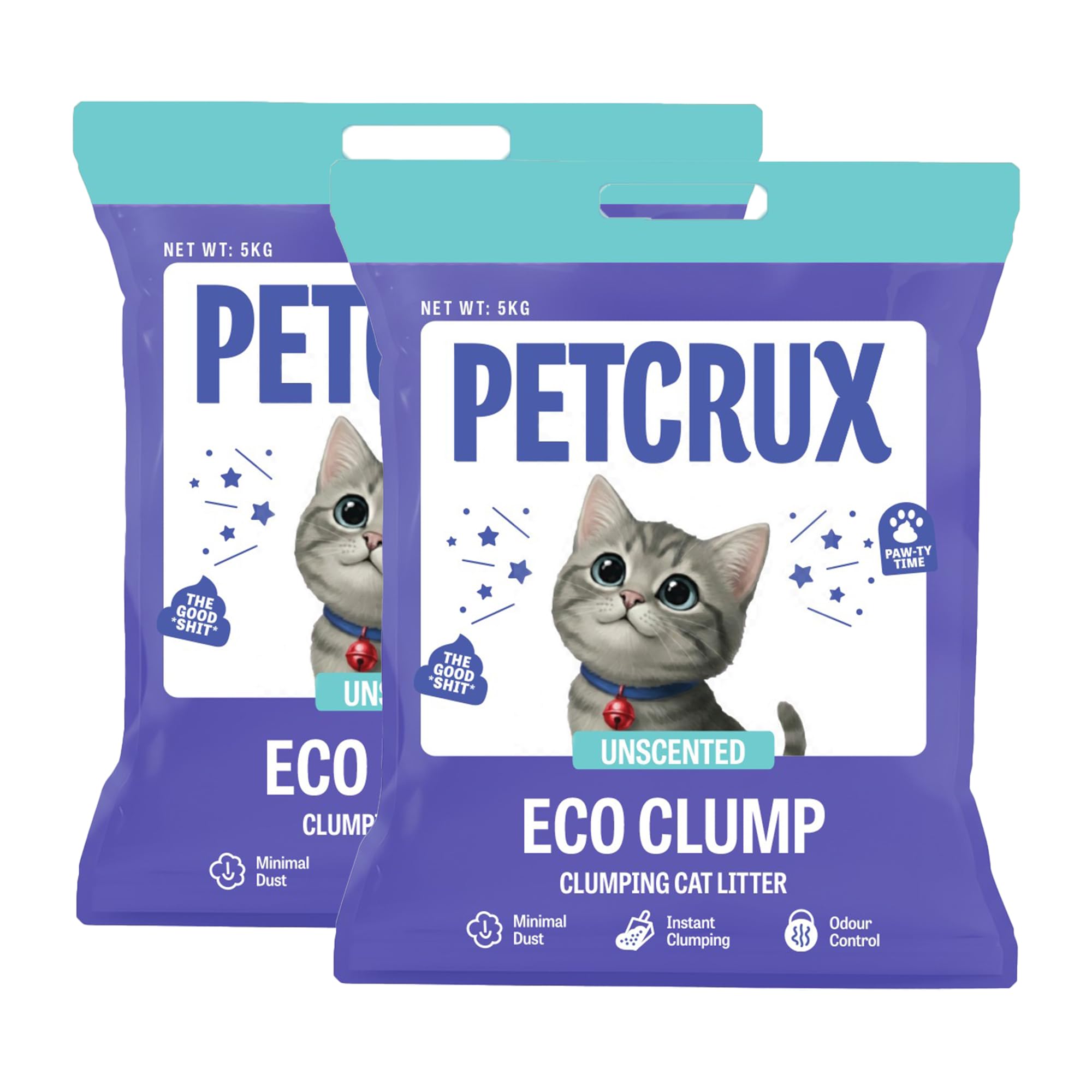 PetCrux Eco Clump Cat Litter 5Kg, 100% Natural Bentonite Odour Lock Unscented Clay, Dust Free, Single Pack