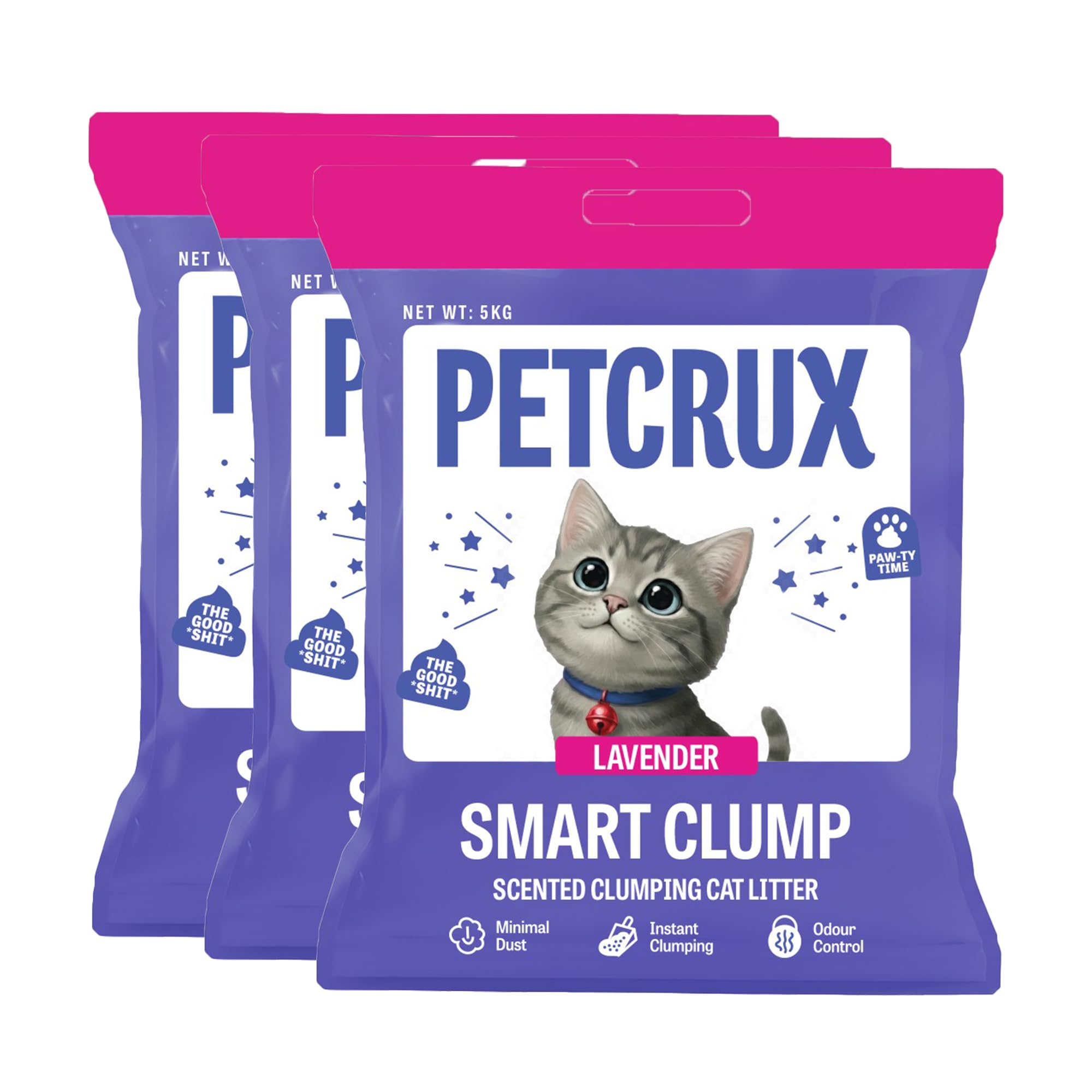PetCrux Smart Clump Cat Litter 10kg, 2 Packs of 5kg, Lavender & Lemon Scented, 100% Natural Bentonite Clay, 99% Dust-Free, Rapid Clumping & Odour Lock, All Breeds