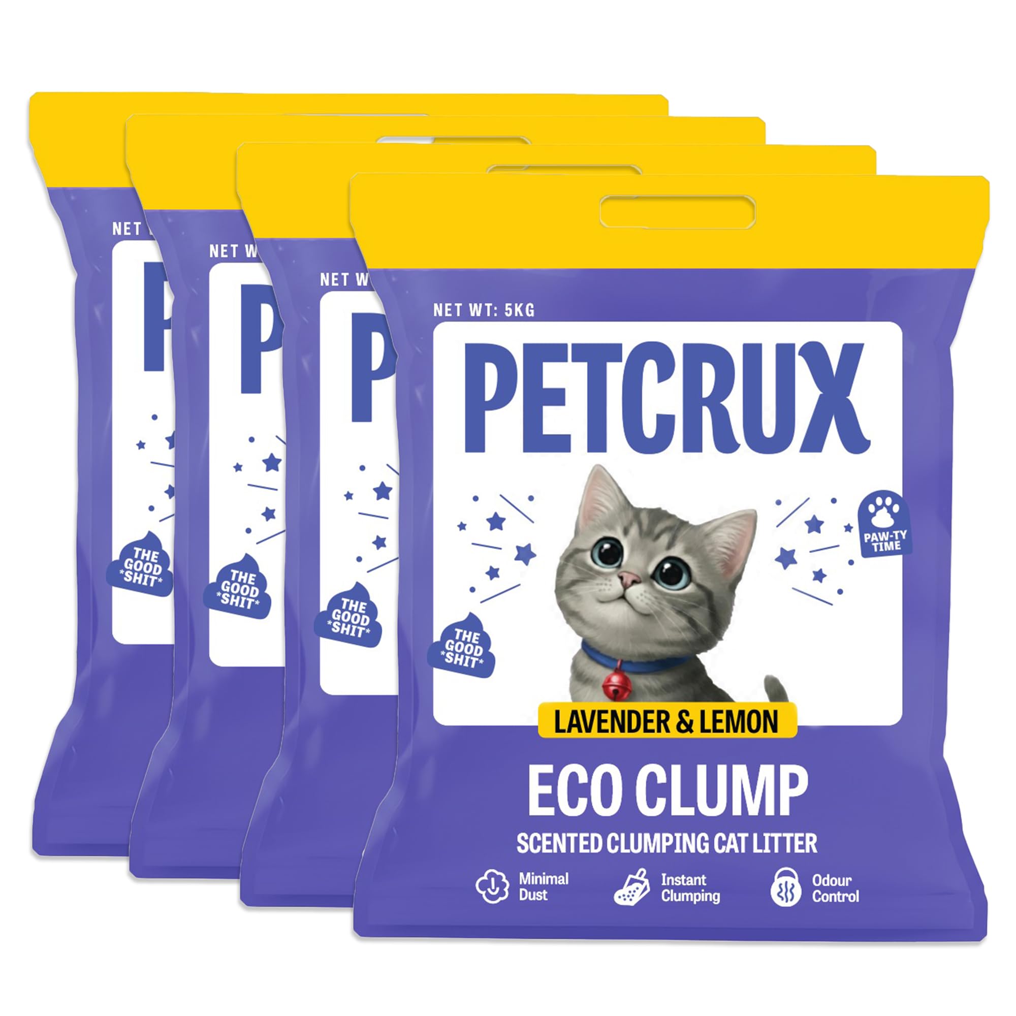 PetCrux Eco Clump Cat Litter 5kg, 2 Packs of 5kg, Lavender & Lemon Scented, 100% Natural Bentonite Clay, 99% Dust-Free, Low-Tracking, Rapid Clumping & Odour Lock, for All Breeds