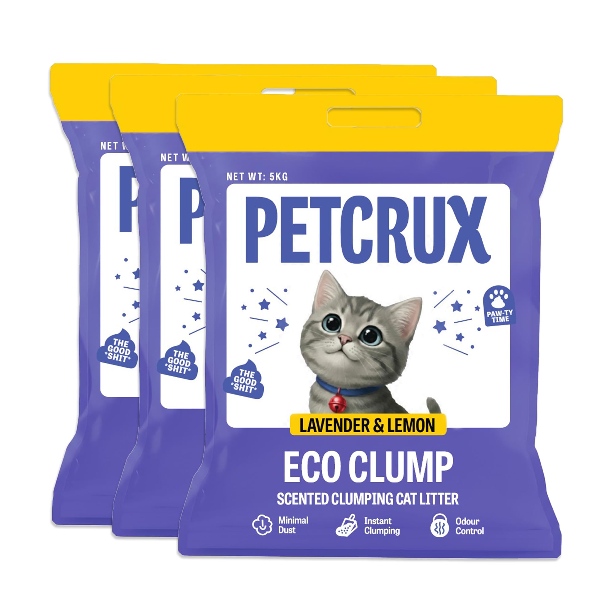 PetCrux Eco Clump Cat Litter 5kg, 2 Packs of 5kg, Lavender & Lemon Scented, 100% Natural Bentonite Clay, 99% Dust-Free, Low-Tracking, Rapid Clumping & Odour Lock, for All Breeds