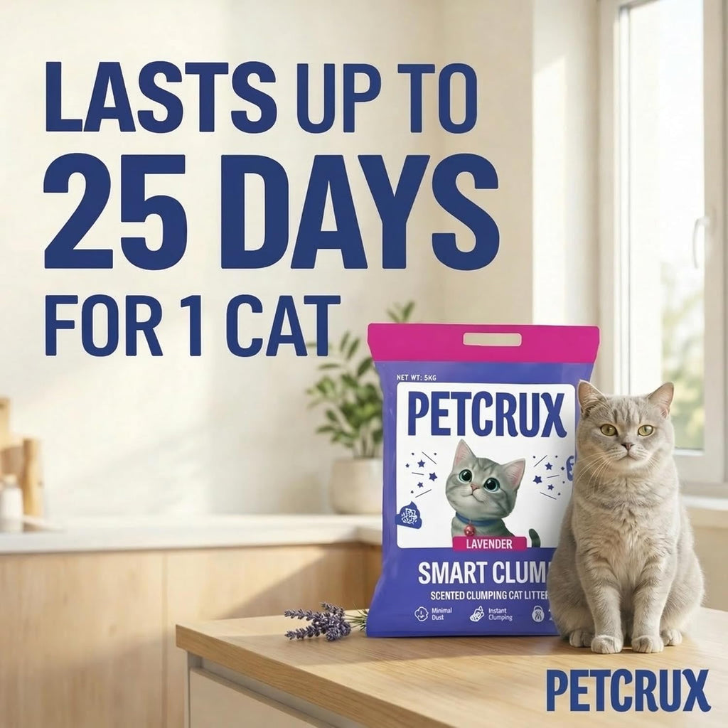 PetCrux Smart Clump Cat Litter 20Kg, 100% Natural Bentonite Odour Lock Lavender Scented Clay, Dust Free, 4 Packs of 5 Kgs (Combo)
