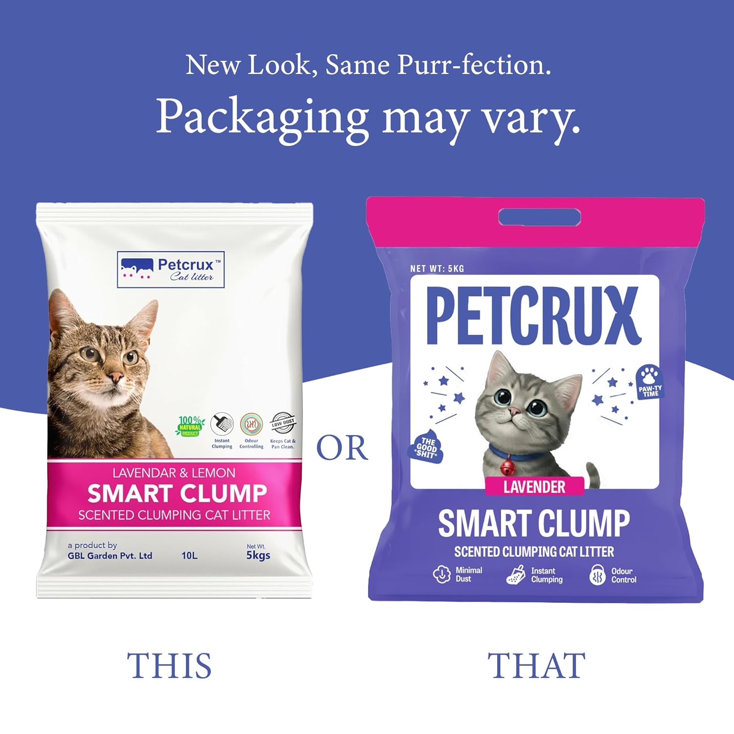 PetCrux Smart Clump Cat Litter 10kg, 2 Packs of 5kg, Lavender & Lemon Scented, 100% Natural Bentonite Clay, 99% Dust-Free, Rapid Clumping & Odour Lock, All Breeds