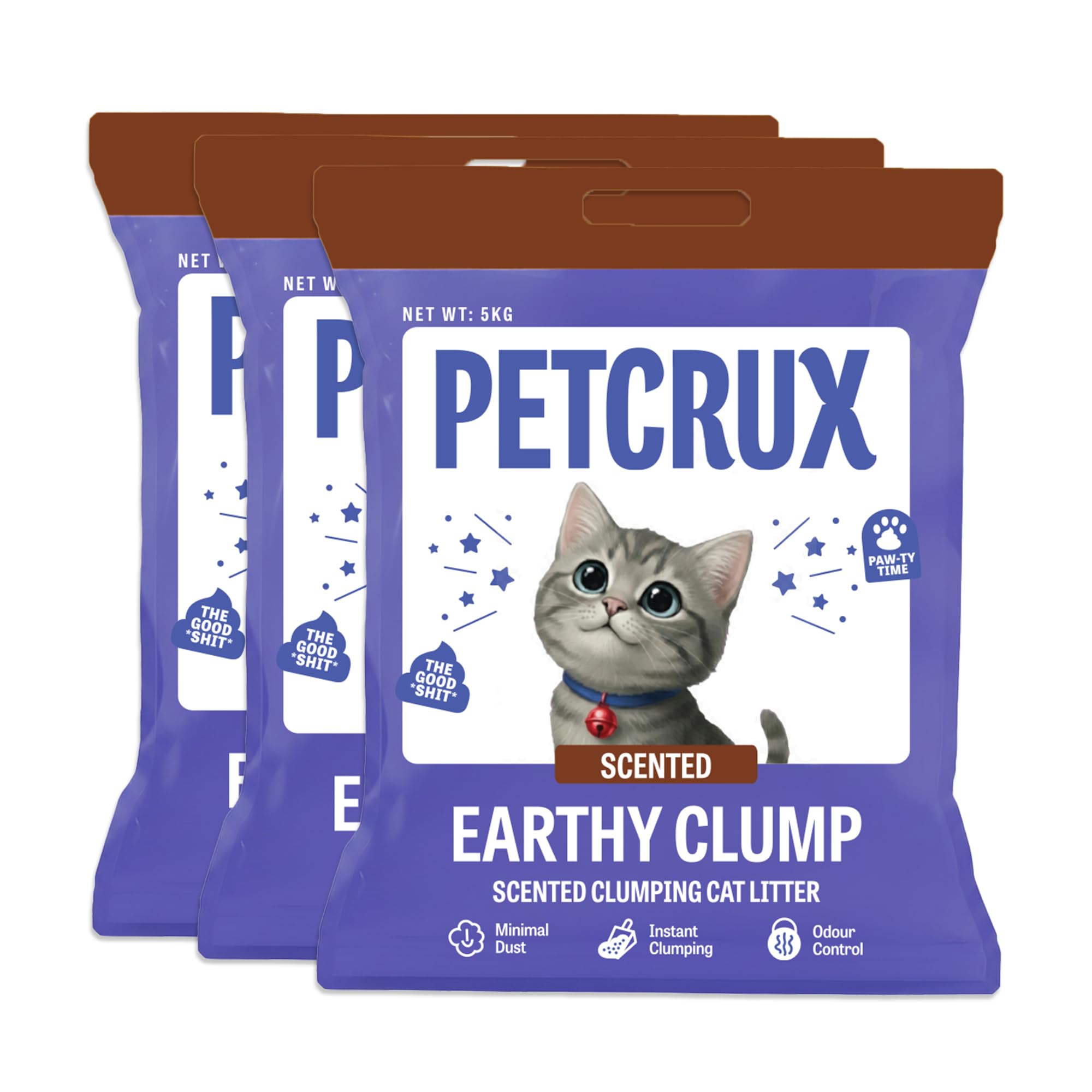 PetCrux Earthy Clump Cat Litter 20kg, 4 Packs of 5kg (Bulk Combo), Premium Natural Bentonite Clay, Lavender Scented, 99.9% Dust-Free, Super Clumping, for Multiple Cats