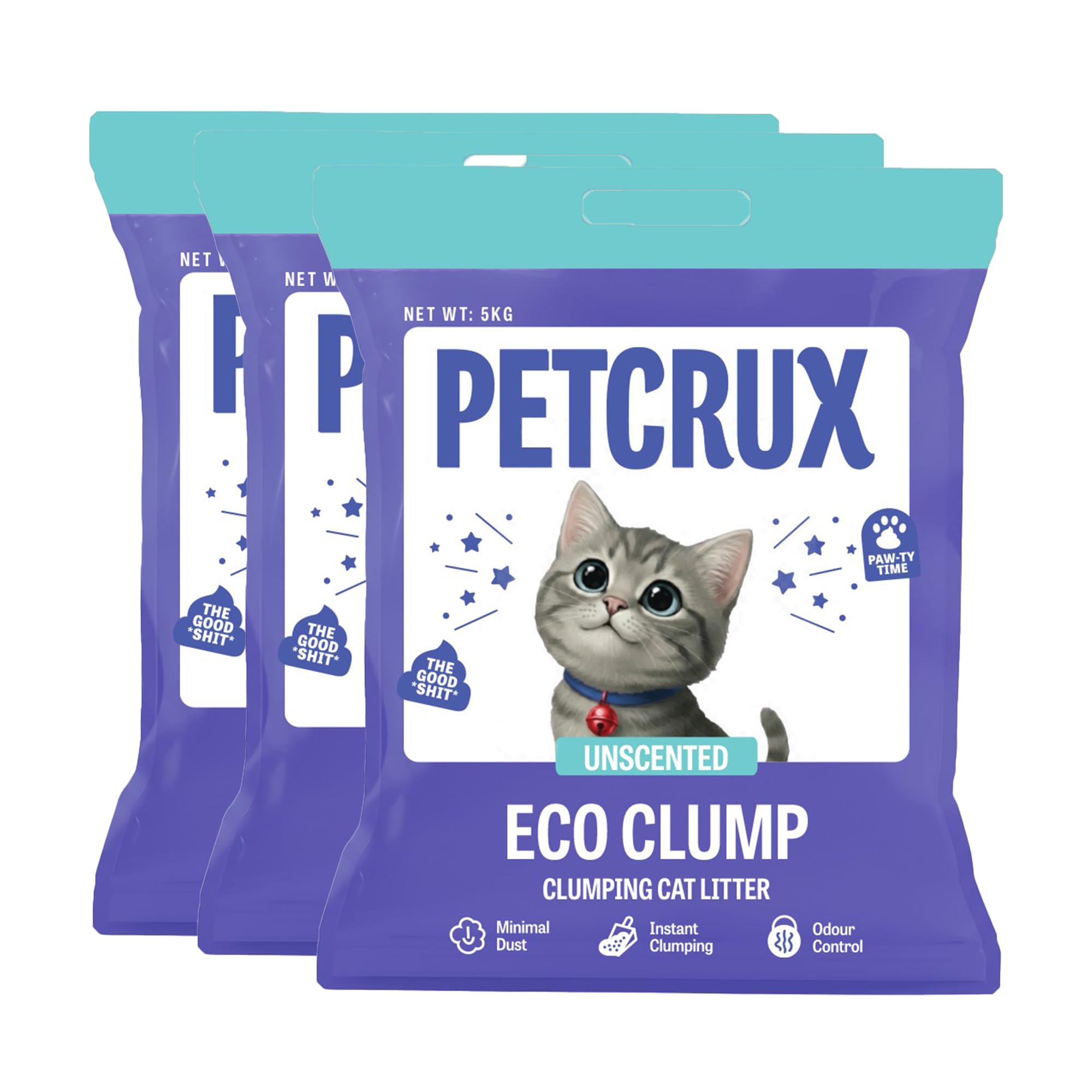 PetCrux Eco Clump Cat Litter 5Kg, 100% Natural Bentonite Odour Lock Unscented Clay, Dust Free, Single Pack