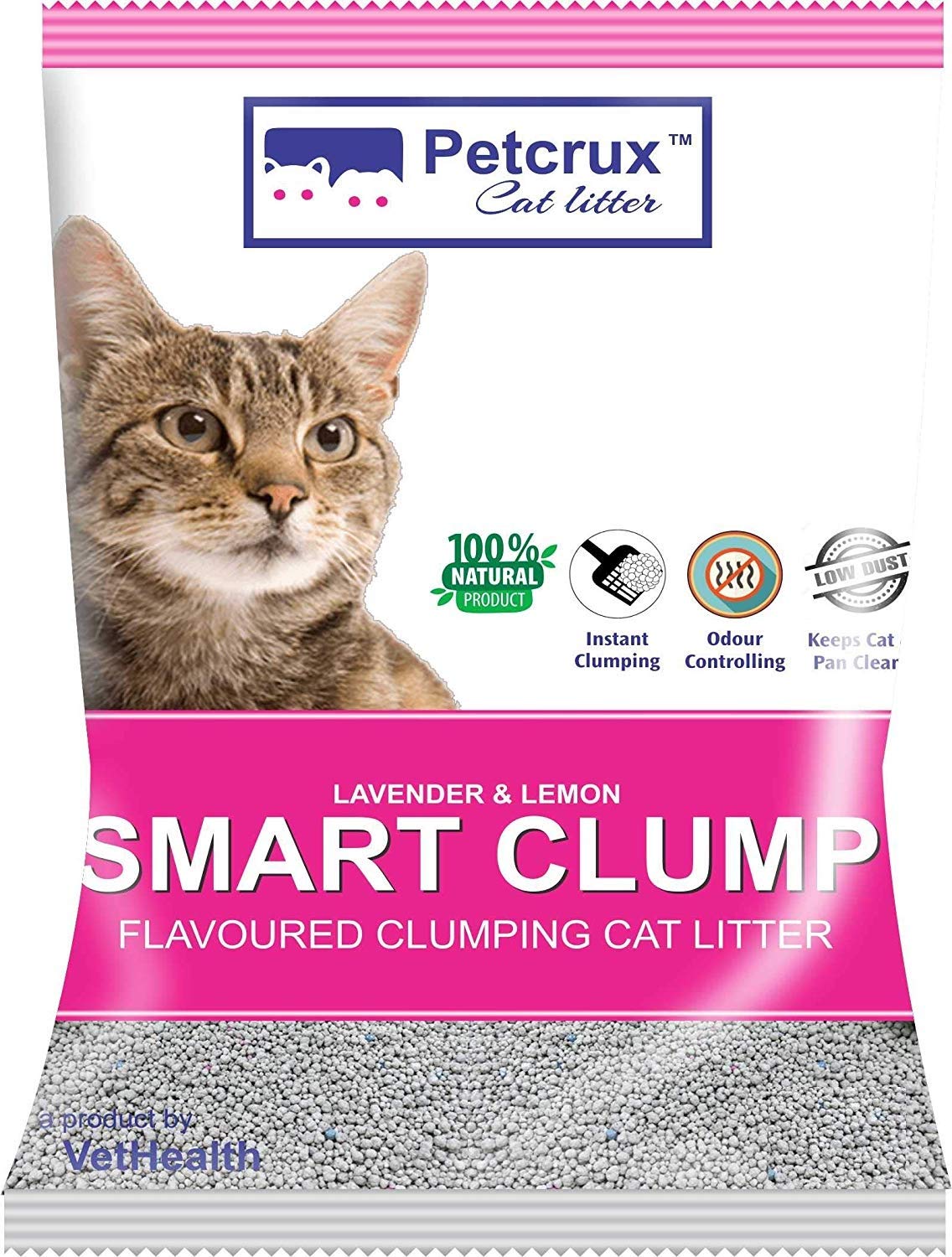PetCrux Smart Clump Cat Litter 10kg, 2 Packs of 5kg, Lavender & Lemon Scented, 100% Natural Bentonite Clay, 99% Dust-Free, Rapid Clumping & Odour Lock, All Breeds