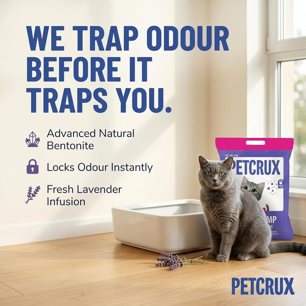 PetCrux Smart Clump Cat Litter 10kg, 2 Packs of 5kg, Lavender & Lemon Scented, 100% Natural Bentonite Clay, 99% Dust-Free, Rapid Clumping & Odour Lock, All Breeds