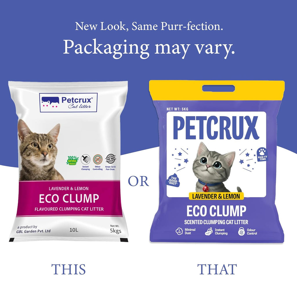 PetCrux Eco Clump Cat Litter 5kg, 2 Packs of 5kg, Lavender & Lemon Scented, 100% Natural Bentonite Clay, 99% Dust-Free, Low-Tracking, Rapid Clumping & Odour Lock, for All Breeds