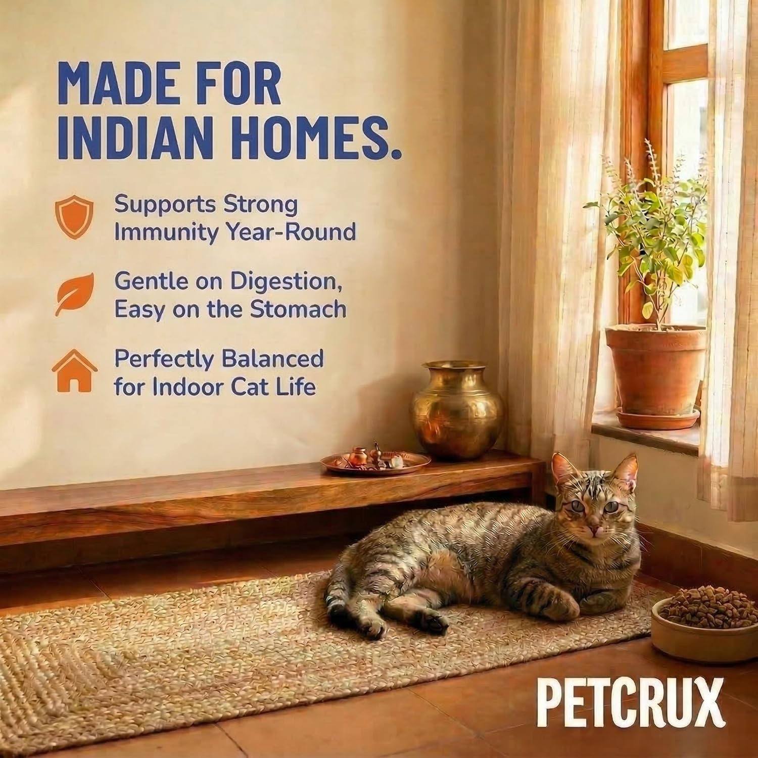 Petcrux Dry Adult Cat Food, Mackerel Fish Flavor, with Omega 3 & 6 and Taurine, Complete & Balanced Nutrition for Adult Cats, Trial Pack 50 g