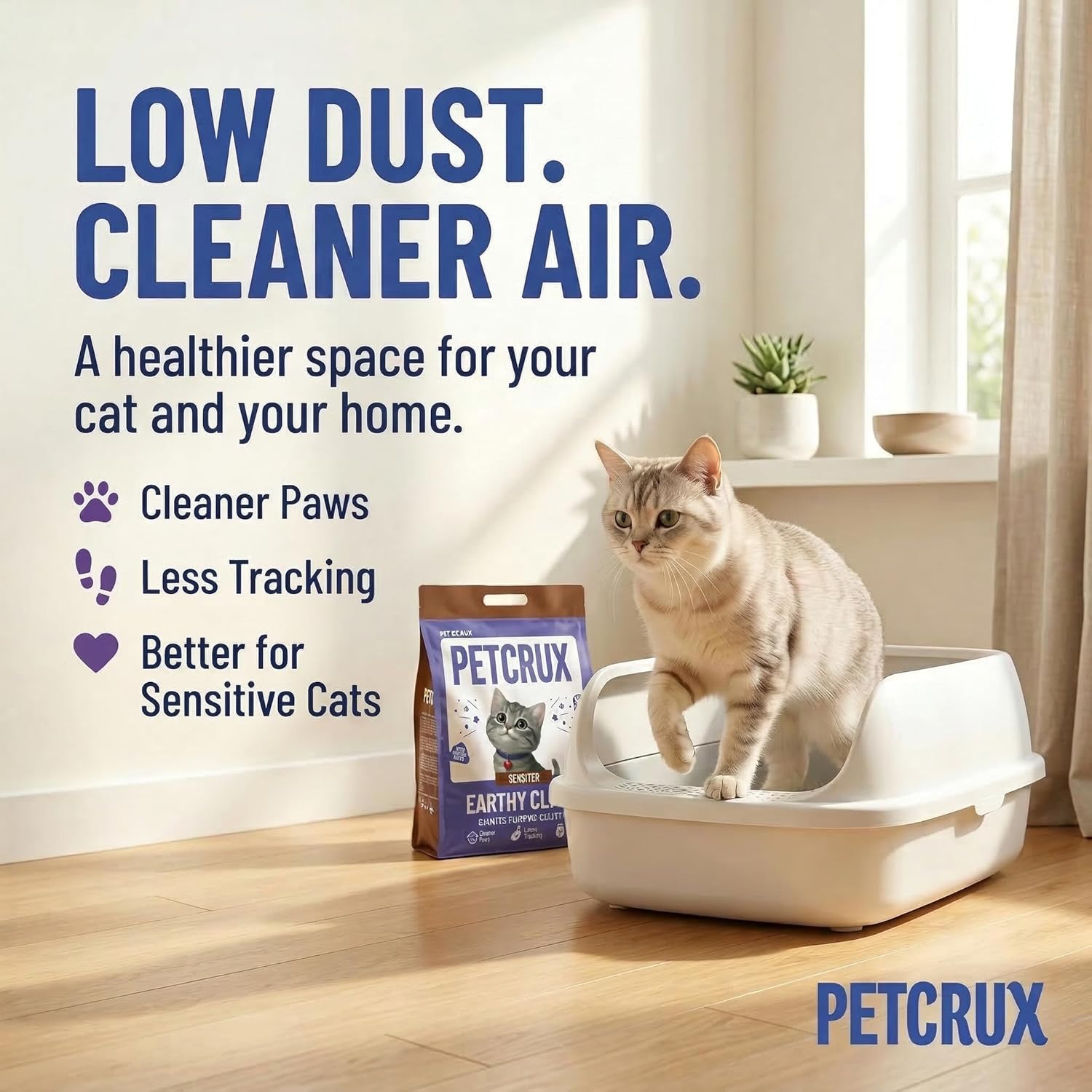 PetCrux Earthy Clump Cat Litter 20kg, 4 Packs of 5kg (Bulk Combo), Premium Natural Bentonite Clay, Lavender Scented, 99.9% Dust-Free, Super Clumping, for Multiple Cats