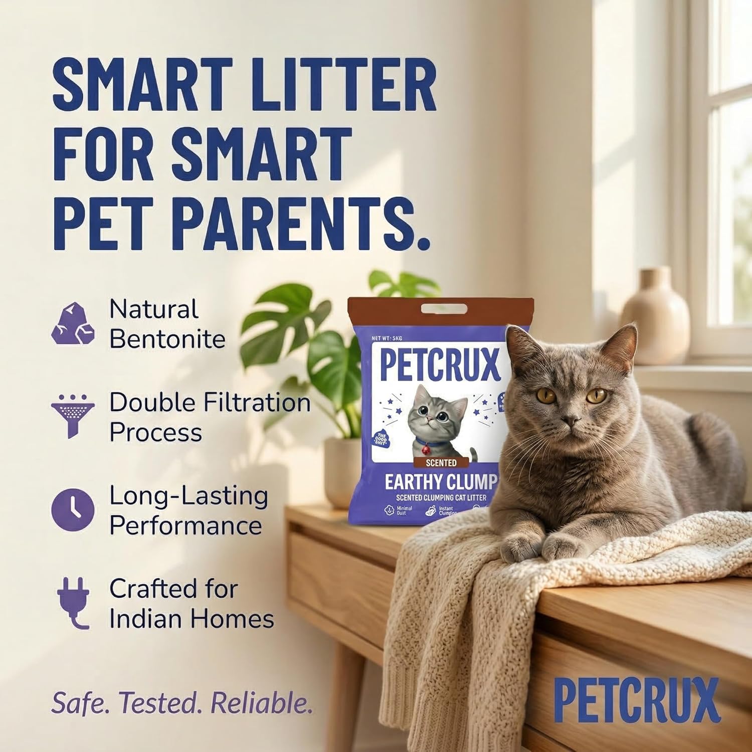 PetCrux Earthy Clump Cat Litter 20kg, 4 Packs of 5kg (Bulk Combo), Premium Natural Bentonite Clay, Lavender Scented, 99.9% Dust-Free, Super Clumping, for Multiple Cats
