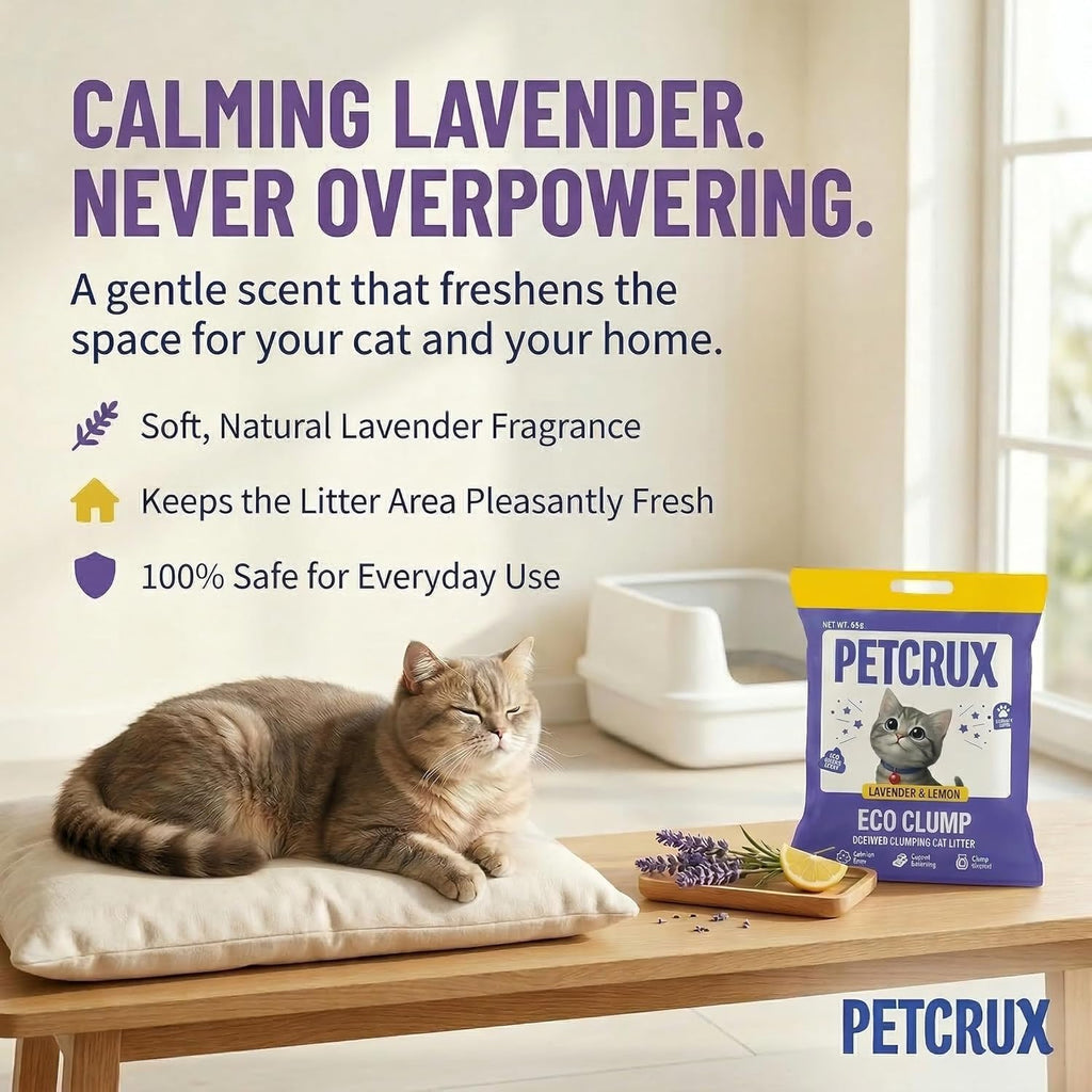 PetCrux Eco Clump Cat Litter 5kg, 2 Packs of 5kg, Lavender & Lemon Scented, 100% Natural Bentonite Clay, 99% Dust-Free, Low-Tracking, Rapid Clumping & Odour Lock, for All Breeds