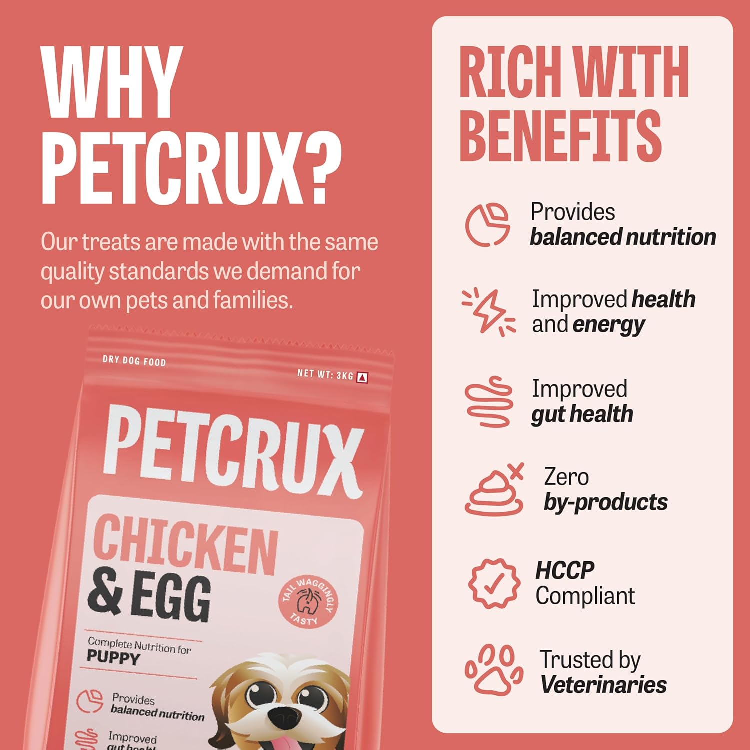 Petcrux Puppy Dry Food Chicken & Egg, Complete Nutrition for Puppy, 3Kg